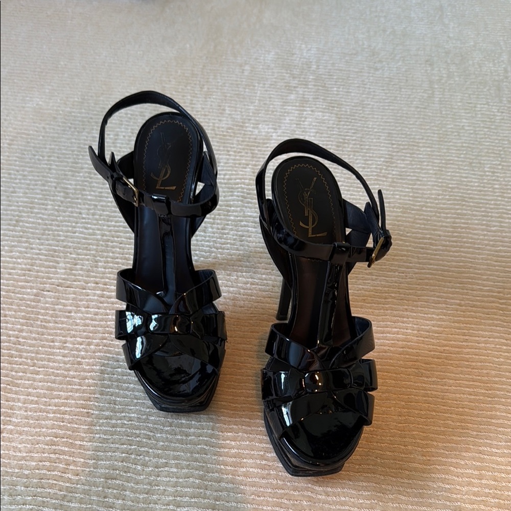 Yves Saint Laurent Glossy Black Patent Platform Heels